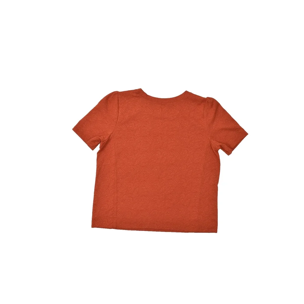 LOFT Women's XL Burnt Orange Textured Puff Sleeve Crew Neck Knit Top